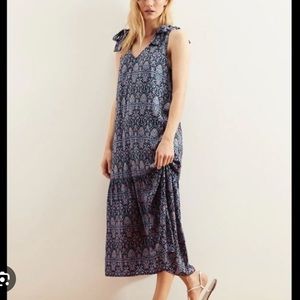 Banana Republic Blue Nylon Print Tie Shoulder Drop
Waist Midi Maxi Dress XL